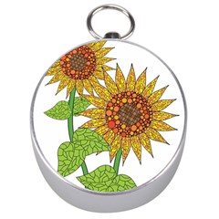 Sunflowers Flower Bloom Nature Silver Compasses by Simbadda