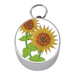 Sunflowers Flower Bloom Nature Mini Silver Compasses by Simbadda