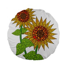 Sunflowers Flower Bloom Nature Standard 15  Premium Flano Round Cushions by Simbadda