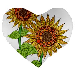 Sunflowers Flower Bloom Nature Large 19  Premium Flano Heart Shape Cushions by Simbadda