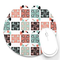 Mint Black Coral Heart Paisley Round Mousepads by Simbadda