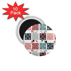 Mint Black Coral Heart Paisley 1 75  Magnets (10 Pack)  by Simbadda