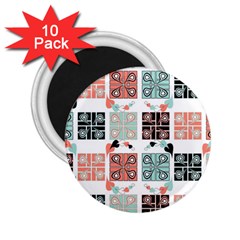 Mint Black Coral Heart Paisley 2 25  Magnets (10 Pack)  by Simbadda