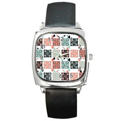 Mint Black Coral Heart Paisley Square Metal Watch by Simbadda