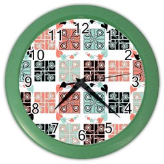 Mint Black Coral Heart Paisley Color Wall Clocks by Simbadda