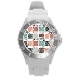 Mint Black Coral Heart Paisley Round Plastic Sport Watch (L) Front