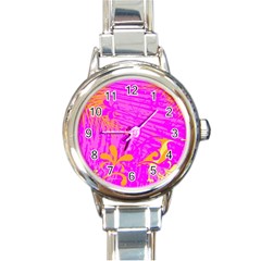 Spring Tropical Floral Palm Bird Round Italian Charm Watch by Simbadda