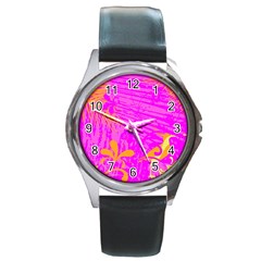 Spring Tropical Floral Palm Bird Round Metal Watch by Simbadda