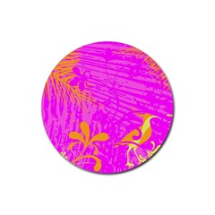 Spring Tropical Floral Palm Bird Rubber Coaster (round)  by Simbadda