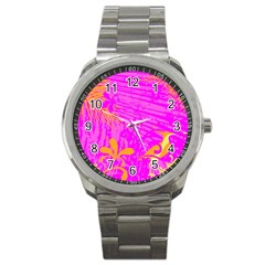 Spring Tropical Floral Palm Bird Sport Metal Watch by Simbadda