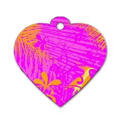 Spring Tropical Floral Palm Bird Dog Tag Heart (one Side) by Simbadda