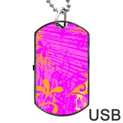 Spring Tropical Floral Palm Bird Dog Tag Usb Flash (one Side)