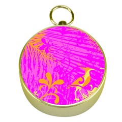 Spring Tropical Floral Palm Bird Gold Compasses by Simbadda