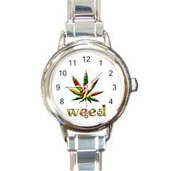 Marijuana Leaf Bright Graphic Round Italian Charm Watch by Simbadda