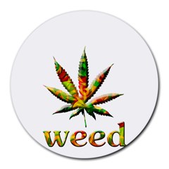 Marijuana Leaf Bright Graphic Round Mousepads by Simbadda