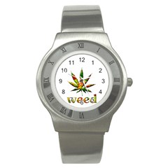 Marijuana Leaf Bright Graphic Stainless Steel Watch