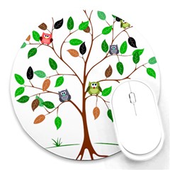 Tree Root Leaves Owls Green Brown Round Mousepads by Simbadda