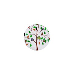 Tree Root Leaves Owls Green Brown 1  Mini Buttons by Simbadda