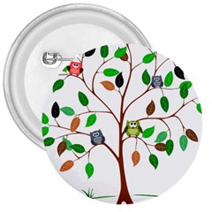 Tree Root Leaves Owls Green Brown 3  Buttons by Simbadda