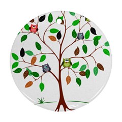 Tree Root Leaves Owls Green Brown Ornament (round) by Simbadda