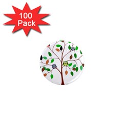 Tree Root Leaves Owls Green Brown 1  Mini Magnets (100 Pack)  by Simbadda