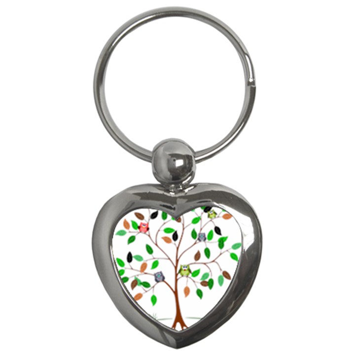 Tree Root Leaves Owls Green Brown Key Chains (Heart) 