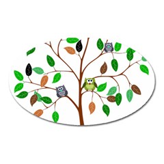 Tree Root Leaves Owls Green Brown Oval Magnet by Simbadda