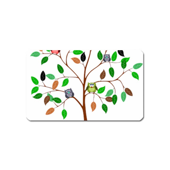 Tree Root Leaves Owls Green Brown Magnet (Name Card)