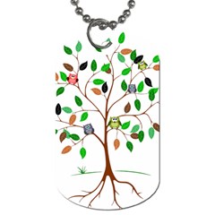 Tree Root Leaves Owls Green Brown Dog Tag (two Sides) by Simbadda