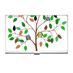 Tree Root Leaves Owls Green Brown Business Card Holders by Simbadda