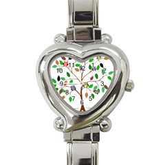 Tree Root Leaves Owls Green Brown Heart Italian Charm Watch by Simbadda