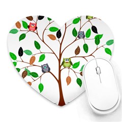 Tree Root Leaves Owls Green Brown Heart Mousepads by Simbadda