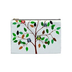 Tree Root Leaves Owls Green Brown Cosmetic Bag (medium)  by Simbadda