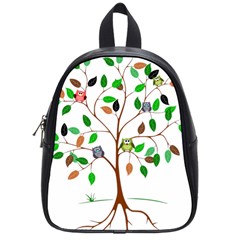 Tree Root Leaves Owls Green Brown School Bags (small)  by Simbadda