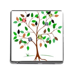 Tree Root Leaves Owls Green Brown Memory Card Reader (square) by Simbadda