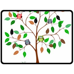 Tree Root Leaves Owls Green Brown Fleece Blanket (large)  by Simbadda