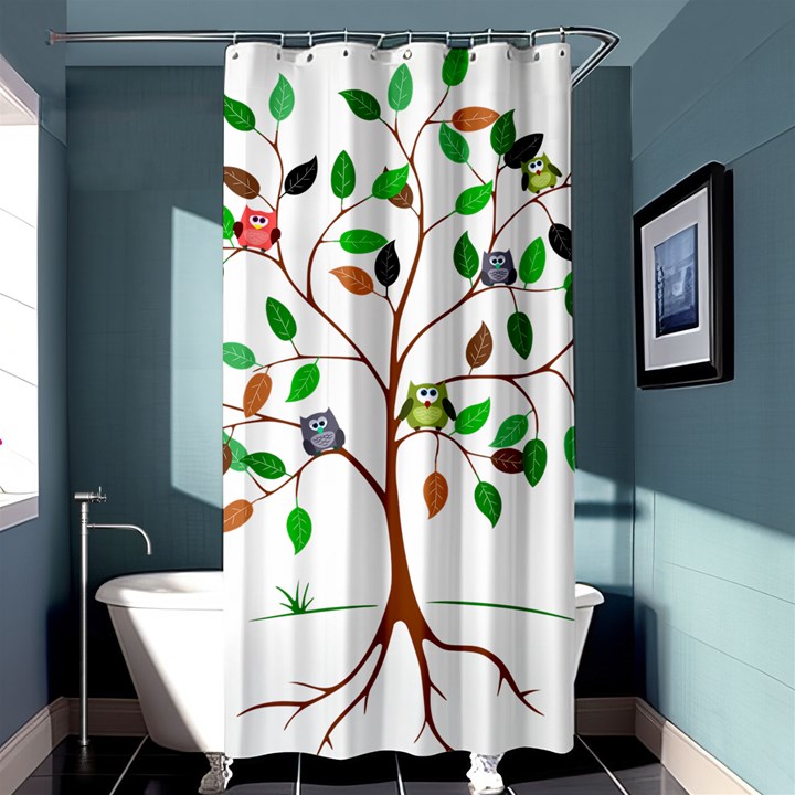 Tree Root Leaves Owls Green Brown Shower Curtain 36  x 72  (Stall) 