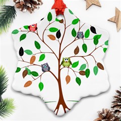 Tree Root Leaves Owls Green Brown Ornament (snowflake)