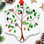 Tree Root Leaves Owls Green Brown Ornament (Snowflake) Front