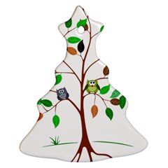 Tree Root Leaves Owls Green Brown Christmas Tree Ornament (two Sides)