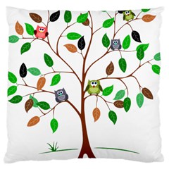 Tree Root Leaves Owls Green Brown Large Cushion Case (two Sides) by Simbadda