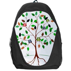 Tree Root Leaves Owls Green Brown Backpack Bag by Simbadda