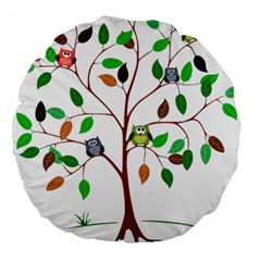 Tree Root Leaves Owls Green Brown Large 18  Premium Round Cushions by Simbadda