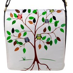 Tree Root Leaves Owls Green Brown Flap Messenger Bag (s) by Simbadda