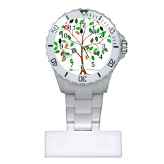 Tree Root Leaves Owls Green Brown Plastic Nurses Watch by Simbadda