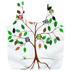 Tree Root Leaves Owls Green Brown Full Print Recycle Bags (l)  by Simbadda