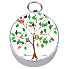 Tree Root Leaves Owls Green Brown Silver Compasses by Simbadda