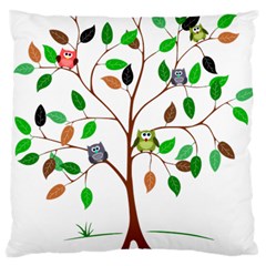 Tree Root Leaves Owls Green Brown Large Flano Cushion Case (one Side) by Simbadda