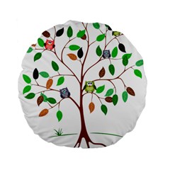 Tree Root Leaves Owls Green Brown Standard 15  Premium Flano Round Cushions