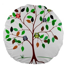 Tree Root Leaves Owls Green Brown Large 18  Premium Flano Round Cushions by Simbadda